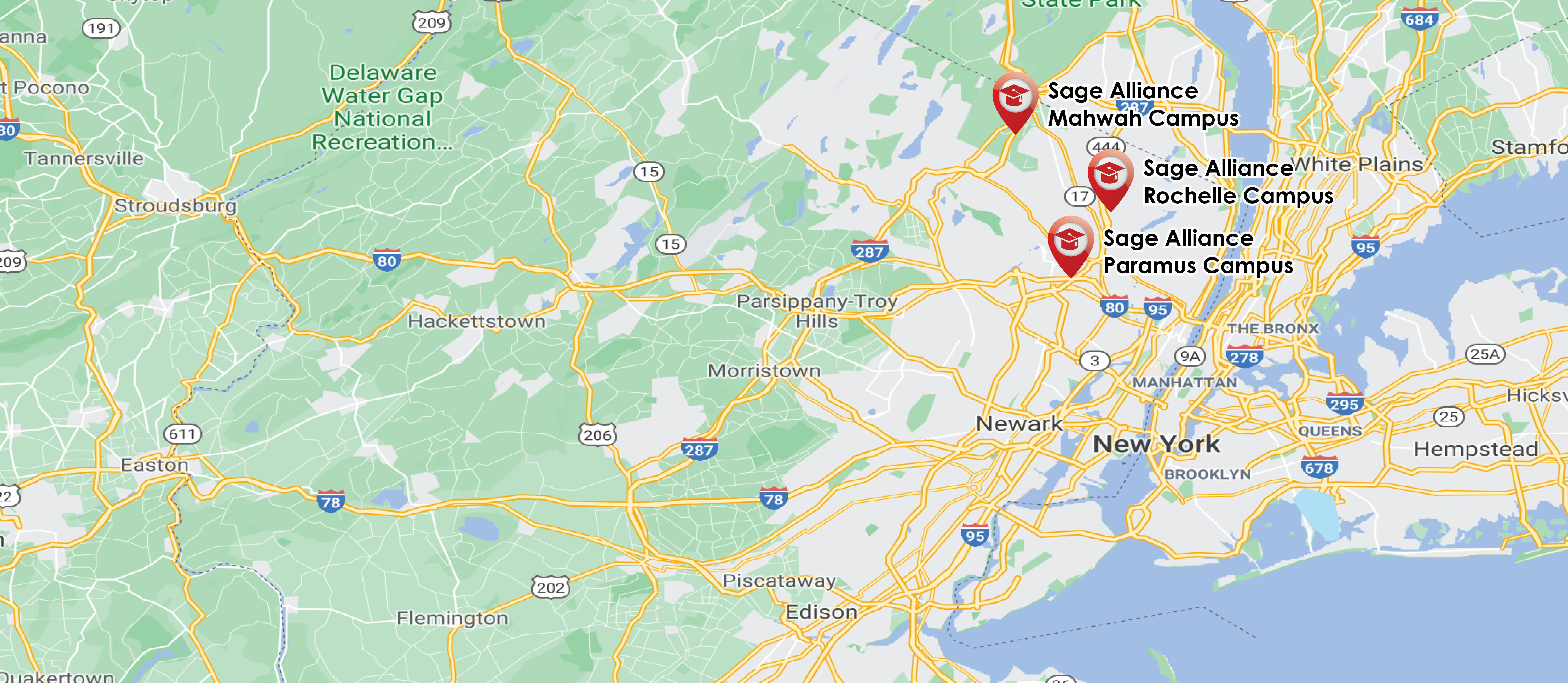 Map of New Jersey state showing New Story Sage Day School Locations