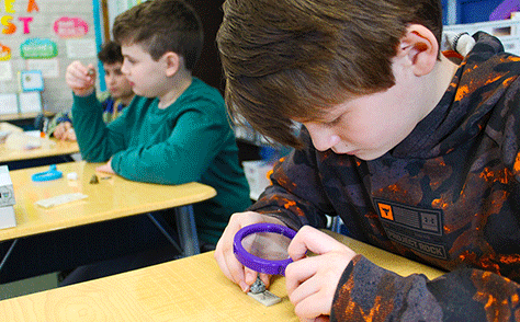 boy at desk in science class