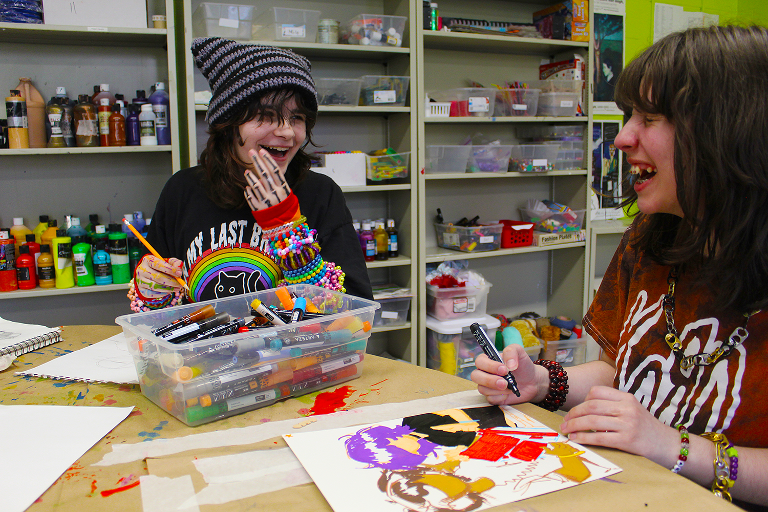 Two students in art class
